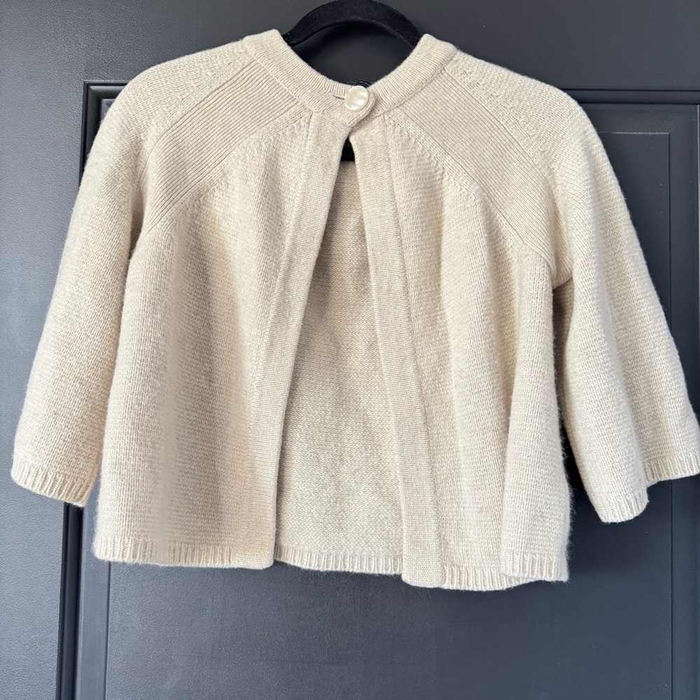 Two Ply Cashmere Jones New York Knit Cream Cardigan Cap Over Sweater Size Small